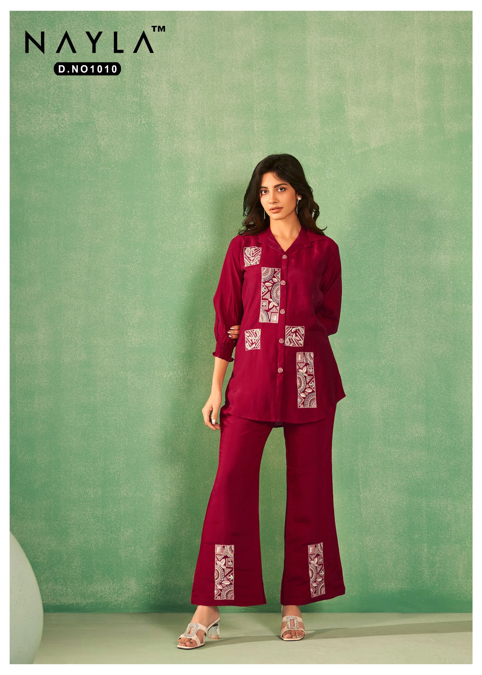 1010 Nayla Size Set Designer Work Ladies Top With Bottom Cord Set Wholesalers In Delhi
